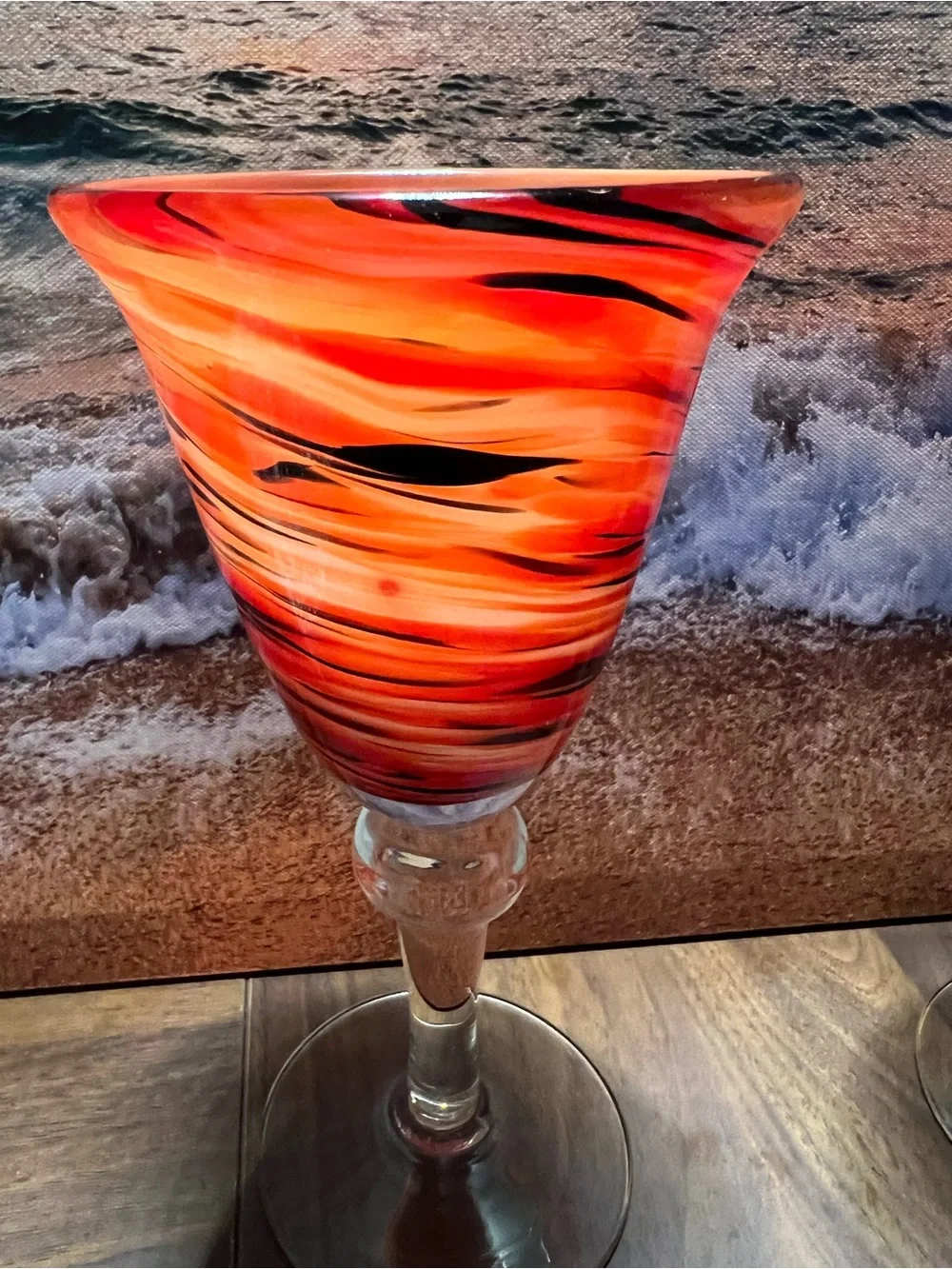Pier 1 Handblown Glass Goblets ppin Orange & Black Swirl